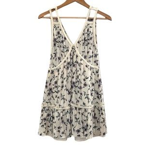 William B Women’s Mini Dress Size S Cream Floral V-Neck Sleeveless Lined Boho